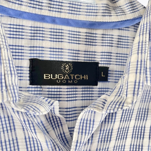 BUGATCHI UOMO Blue Button Down Plaid Dress Shirt - Picture 4 of 8
